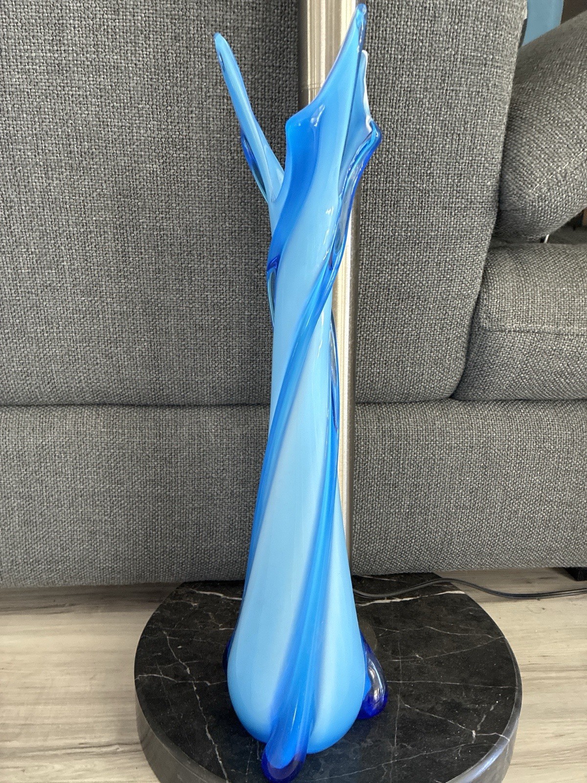 VTG TALL MURANO EMPOLI ALROSE BLUE GLASS VASE CRISTALLERIA FRATELLI BETTI 20”