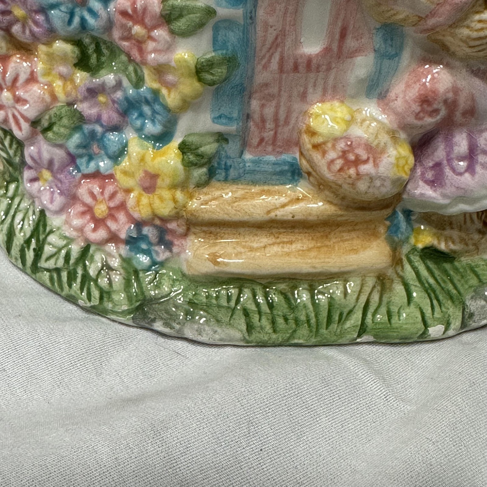 Vintage Mercuries Bunny Cottage House Teapot Ceramic Easter Floral Pastel 1994