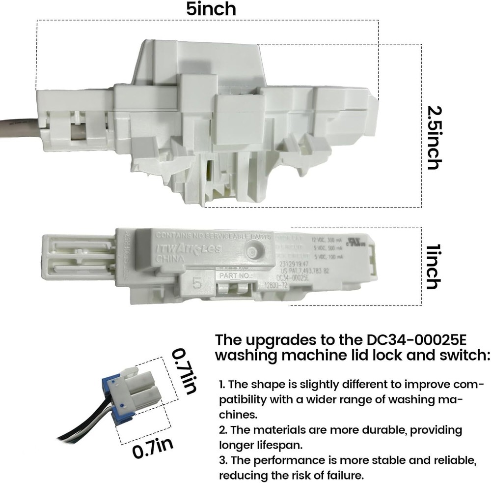 Exact Replacement DC34-00025E for Samsung Washer Door Lock Switch