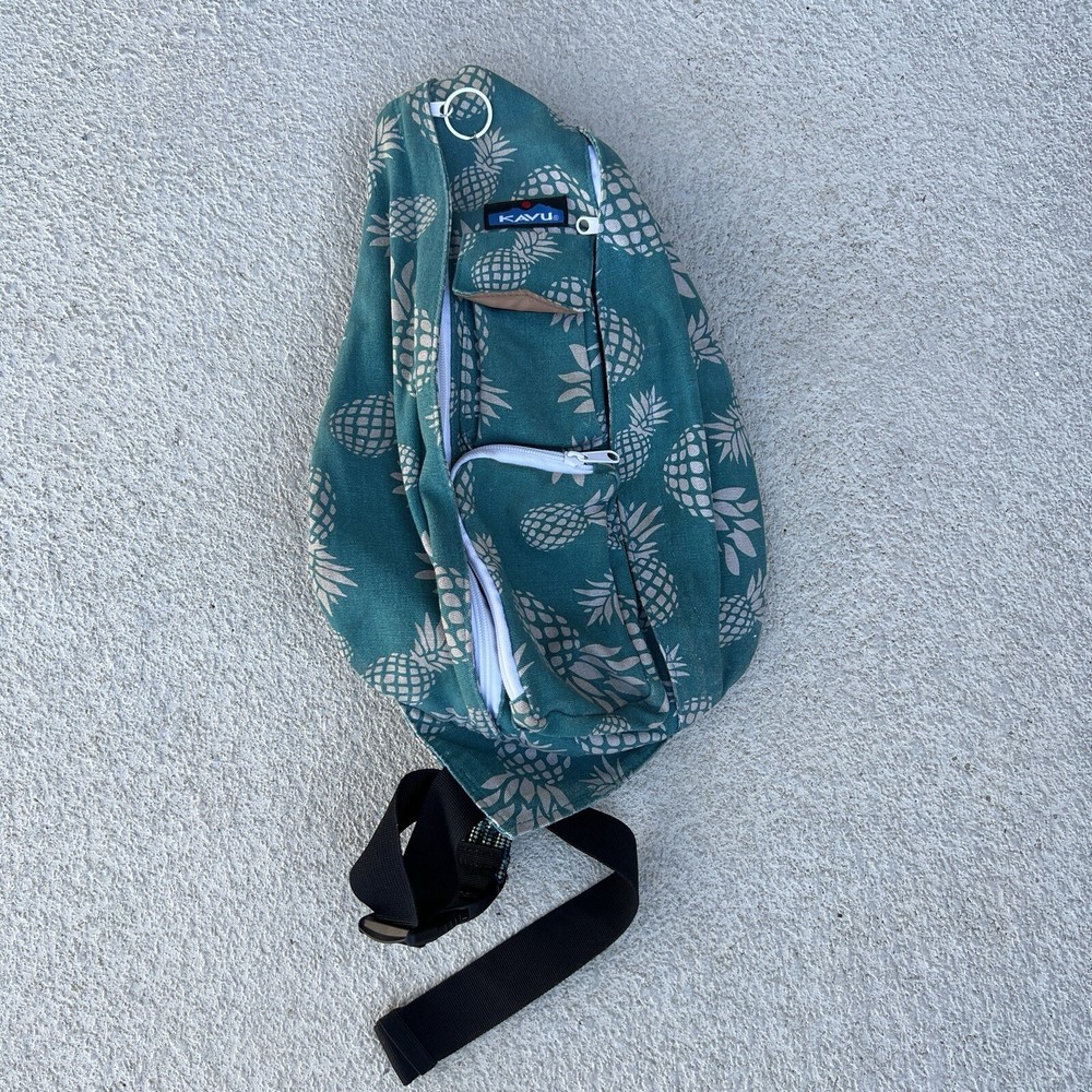 Kavu Mini Rope Sling Bag Backpack Teal With Pineapples