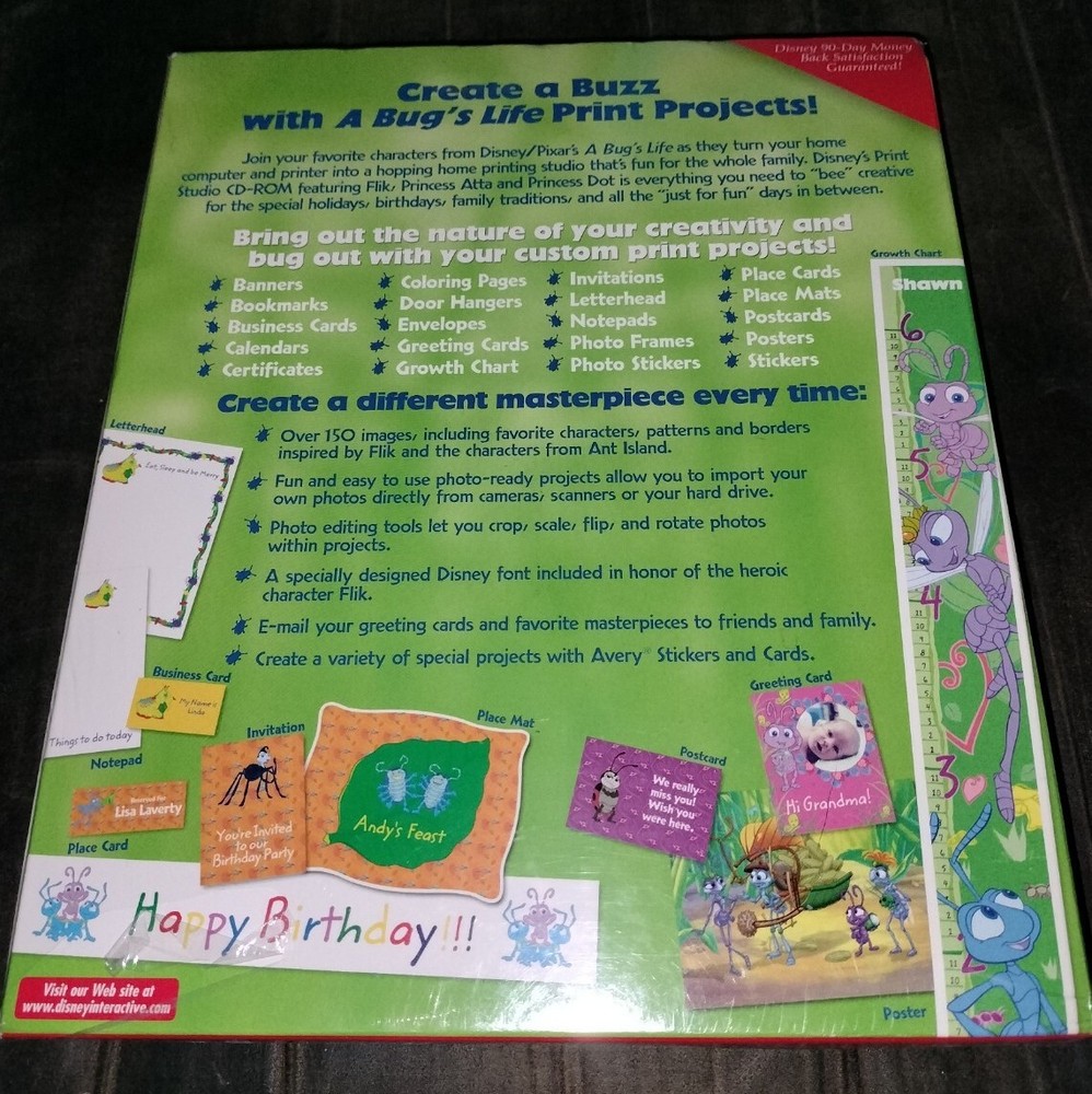 Disney's Print Studio A Bug's Life PC CD ROM Windows 95 Computer New Sealed