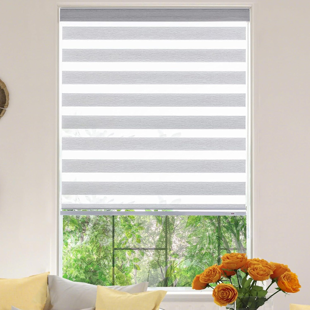 Custom Cut Zebra Roller Blinds, Dual Layer Shade, Gray, 72"x57