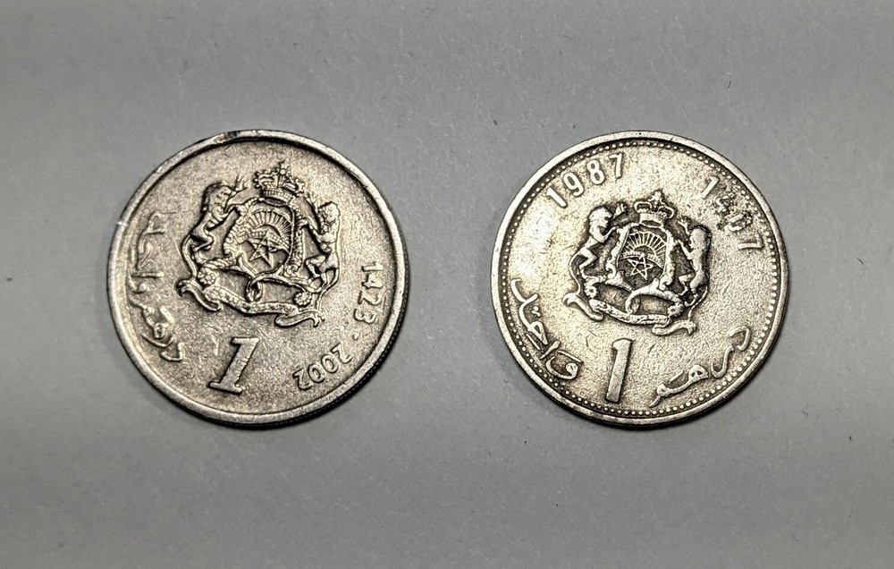 2 Coins: 1 Morocco Dirham 1987 & 2002