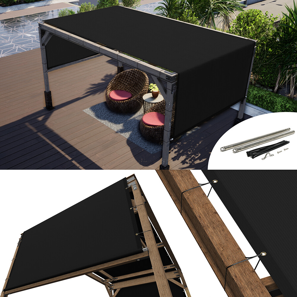 ColourTree Pergola Sun Shade Cover Universal Replacement Canopy w/ Rods, Black