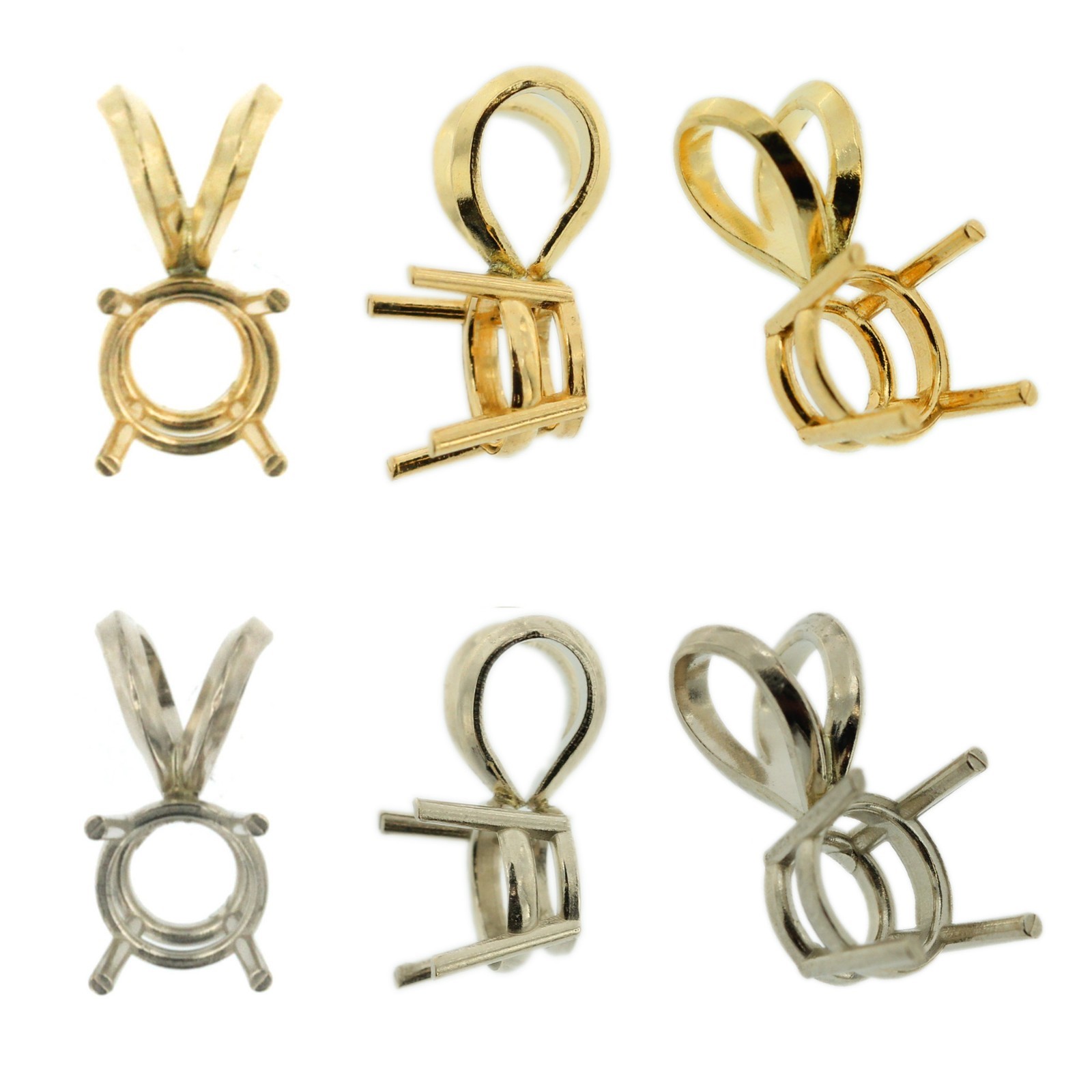 2mm - 12mm Round 14k White & Yellow Gold 4 Prong Pendant Setting 0.05ct - 5.00ct