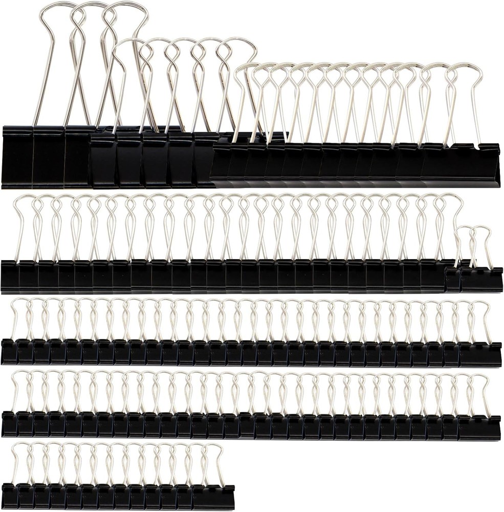 Binder Clips Paper Clamps Assorted Sizes 120 Count Black, Large, Medium, Smal...