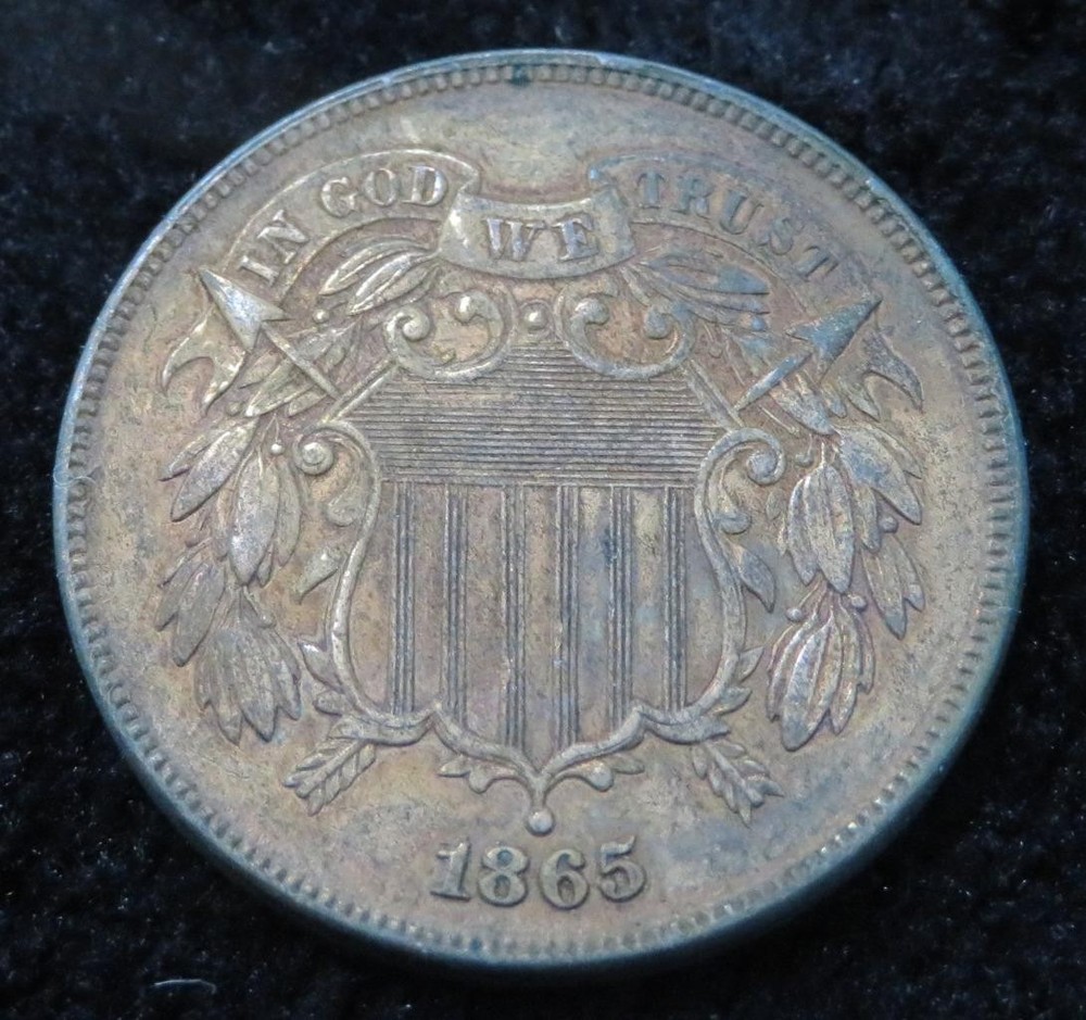 1865 Two Cent Piece * Repunched Date * Doubled 1 and  8 * 5673