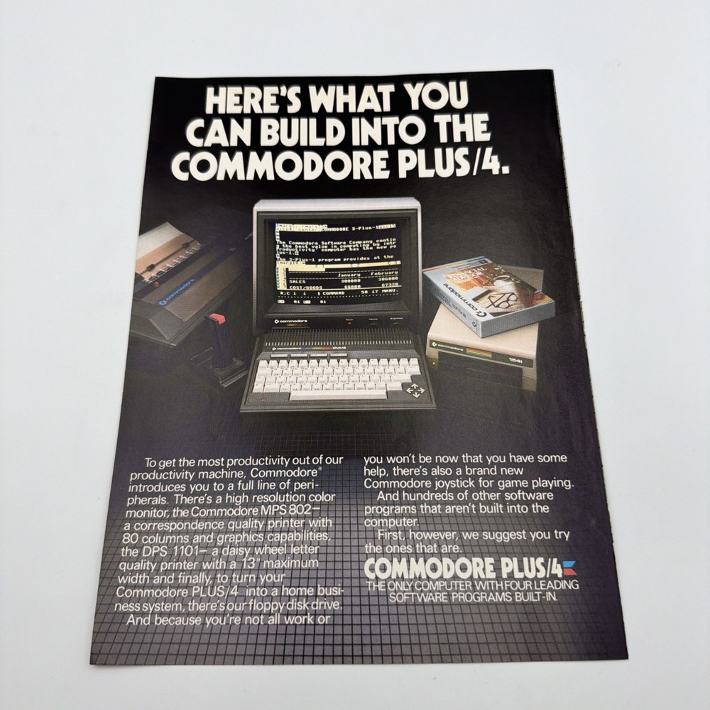 Commodore Plus/4 Computer 1985 Vintage Print Ad 16"x11" retro home computer