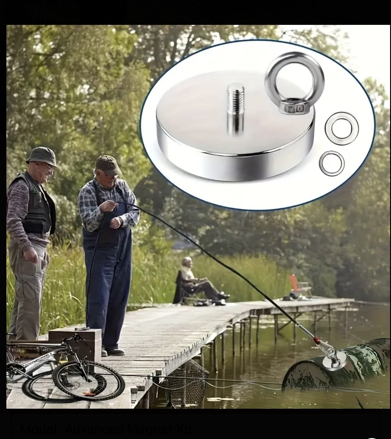 2500 LBS Strong Fishing Magnet Kit Single-sided Pull Force and Rope Carabiner US