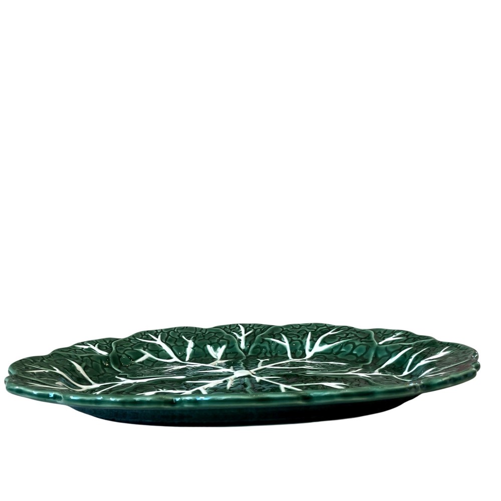 Maxcera Green Cabbage Leaf Oval Serving Platter 14.75” Ceramic NEW