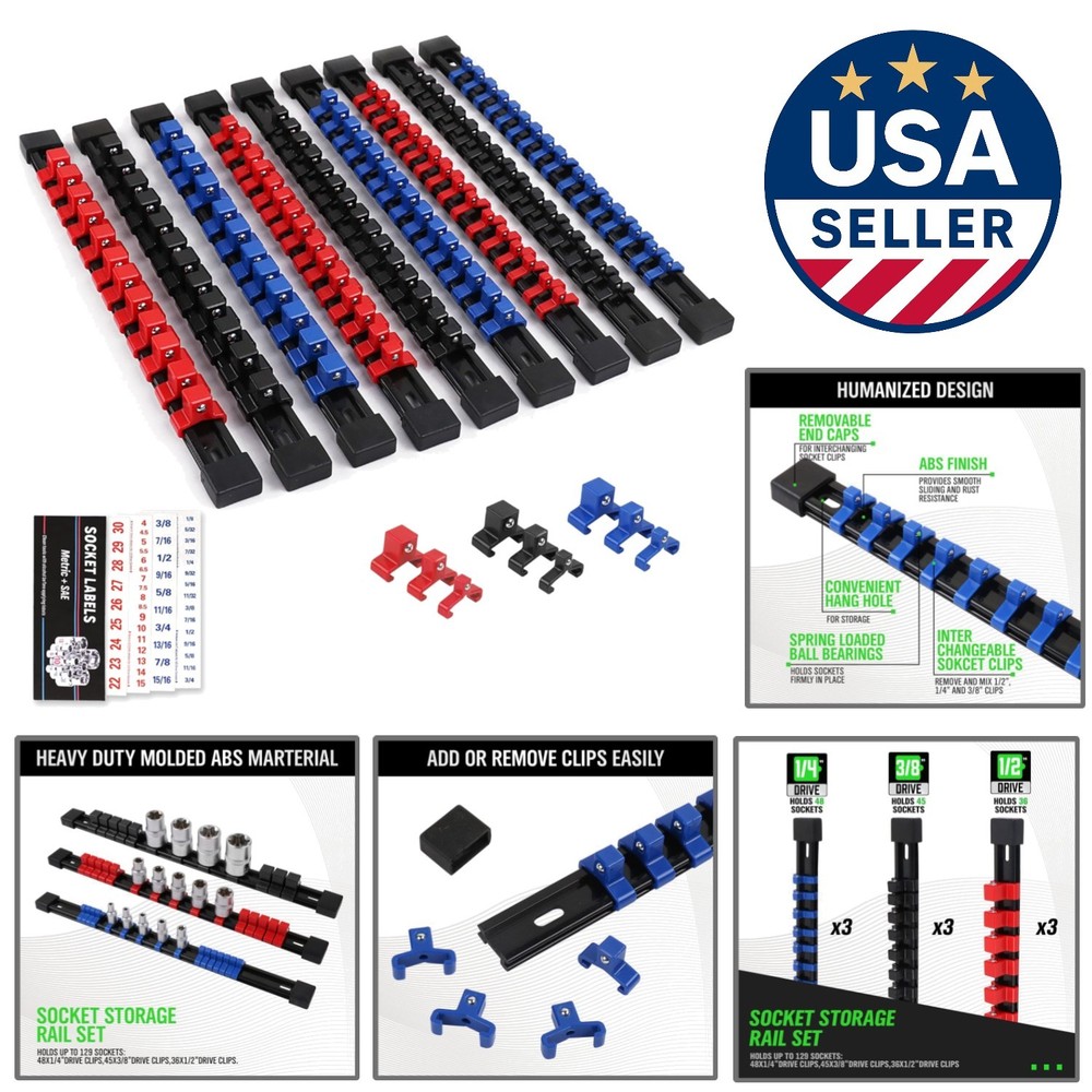 Versatile 9-Piece  Socket Organizer - Efficient Tool Storage Solution