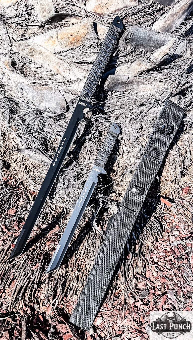 27" 2pc Full Tang All Black Steel Sword Set with Sheath Ninja Swords