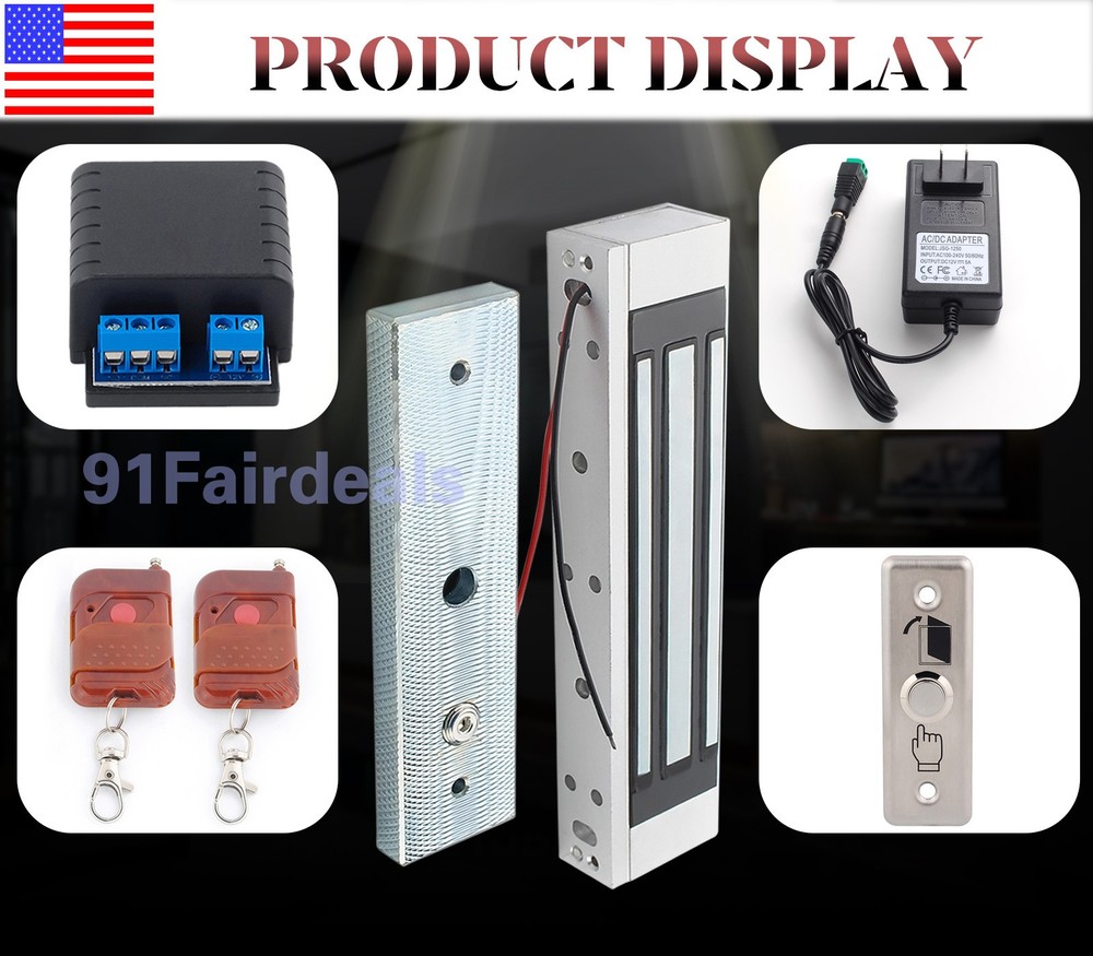 Electric Magnetic Lock Door Access Control System 2 Wireless Remote Controls Kit