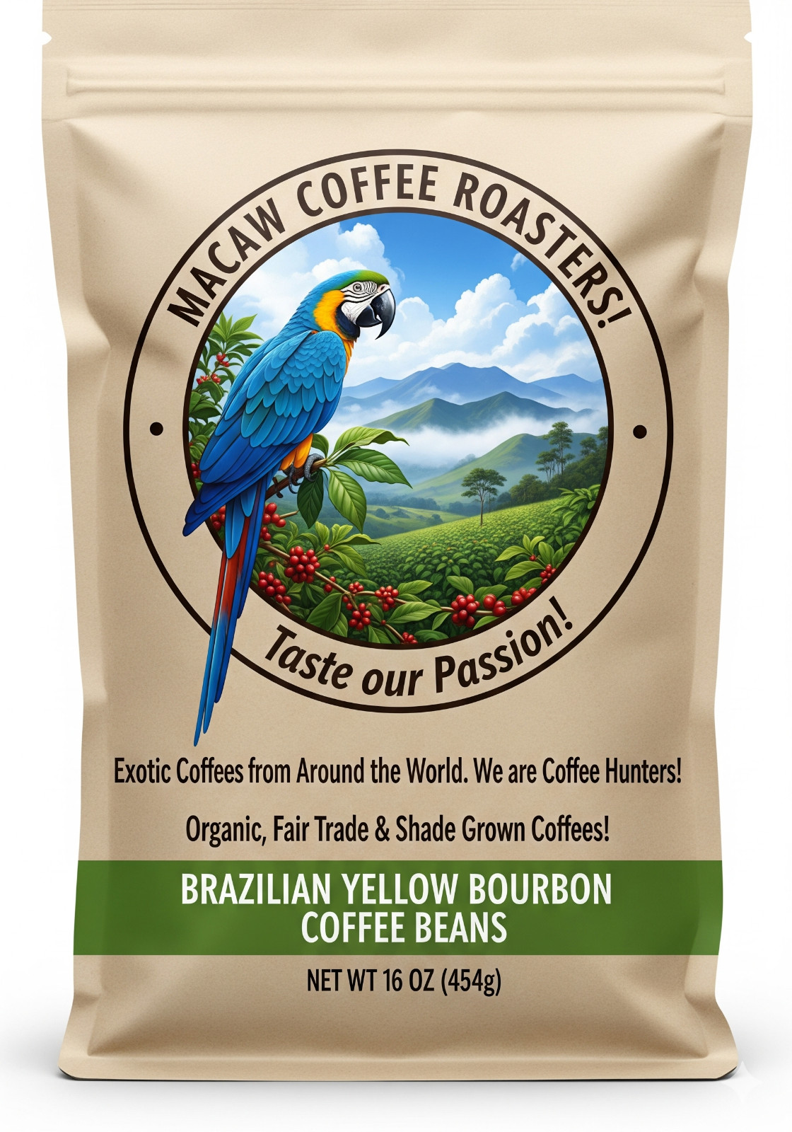 BRAZILIAN YELLOW BOURBON COFFEE BEANS MEDIUM ROASTED 2 POUNDS IN 1 POUND BAGS