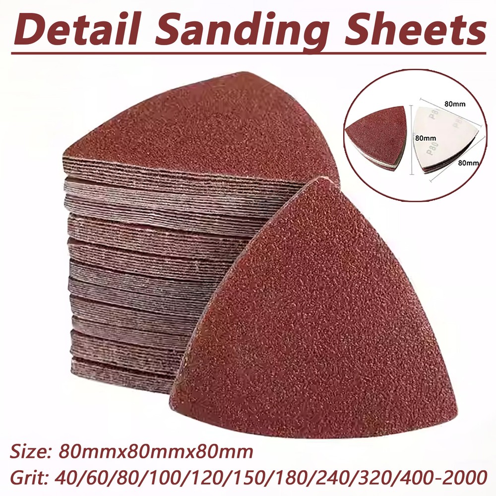 Hook and Loop 80mm Delta Sanding Sheets Triangular Detail Sandpaper Pads Red