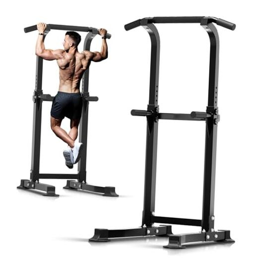 Pull Up Bar Dip Bar Squat Rack Workout Dip Station Height Adjustable Black