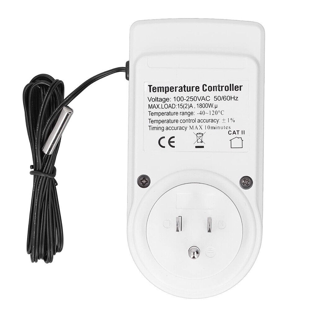 Temperature Controller Heating Cooling with Probe Digital Thermostat Outlet Plug