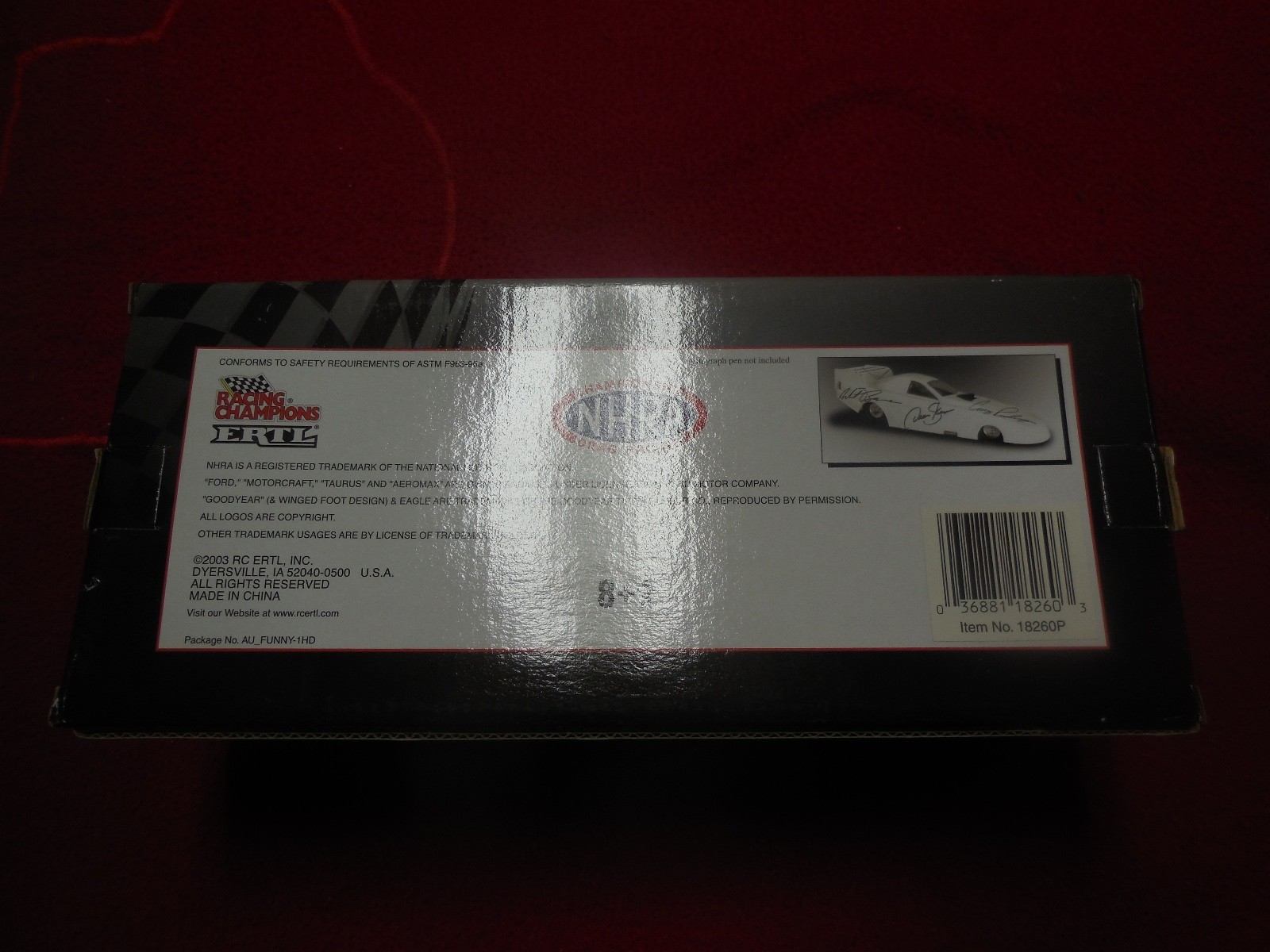 Racing Champions 1:24 scale all white Ford Mustang Funny Car "Autograph" car