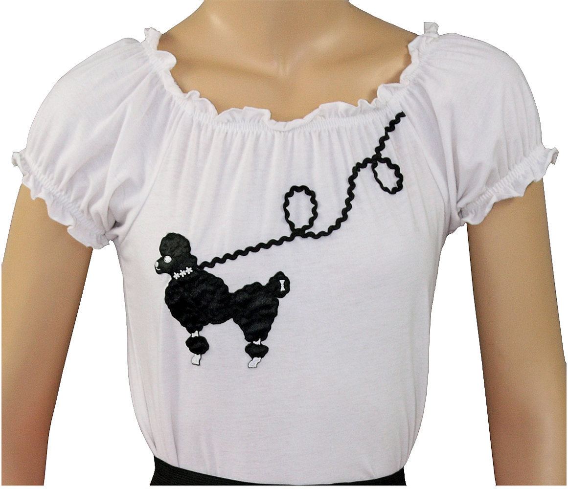 New 50s Style White Peasant Blouse with Poodle _ Adult Size LARGE