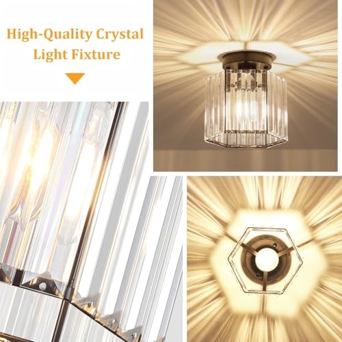 2 Pack Crystal Semi Flush Mount Ceiling Light, Hallway Light 1-Light Black