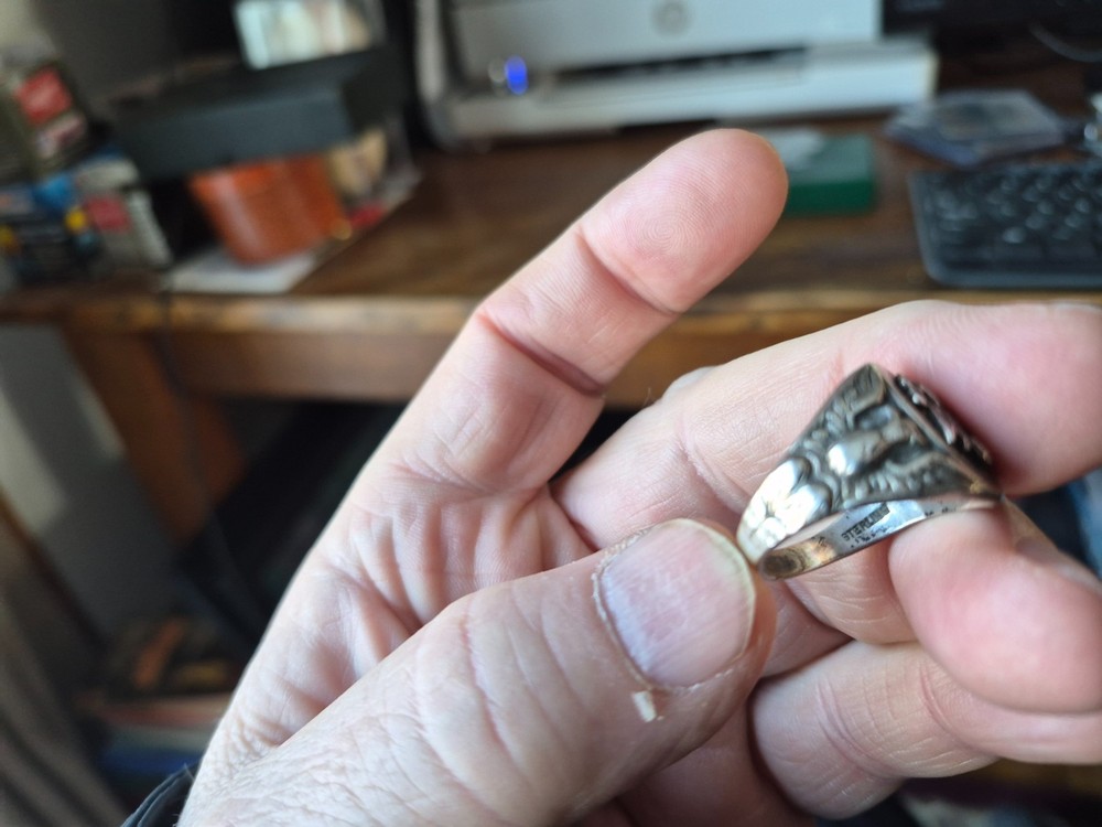 WW2 Army Military Patriotic Ring 925 Sterling Silver Size 11 3/4