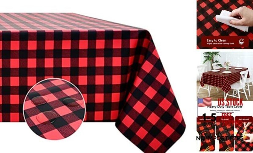 Rectangle Vinyl Tablecloth, 100% 52" x 70" (Rectangular) Black and Red