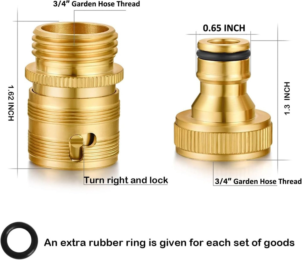 Garden Hose Quick Connect Solid Brass 3/4" GHT External Thread Easy Connect Fitt