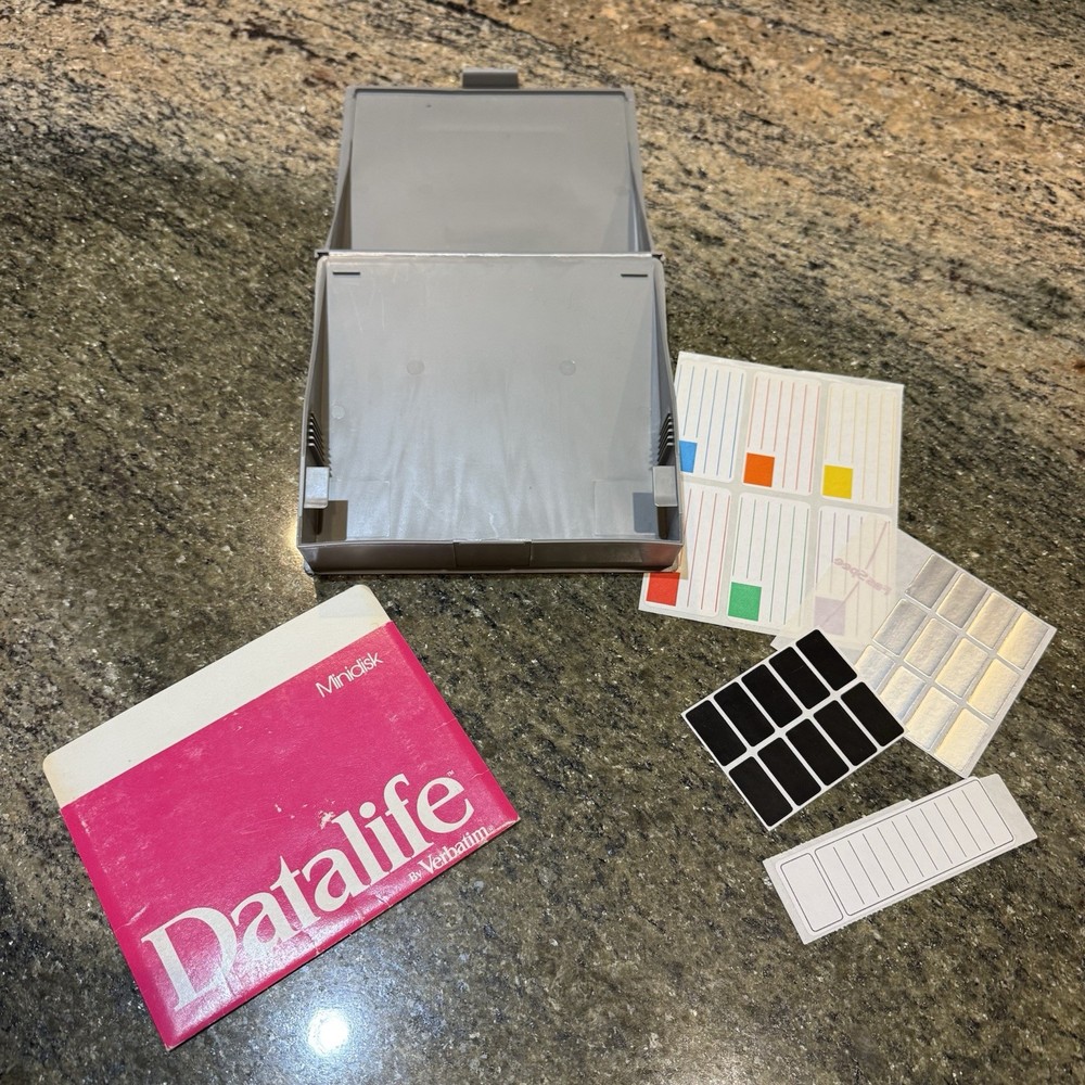 Vintage Datalife Verbatim 5.25” Floppy Disk Storage Case Empty + Labels .