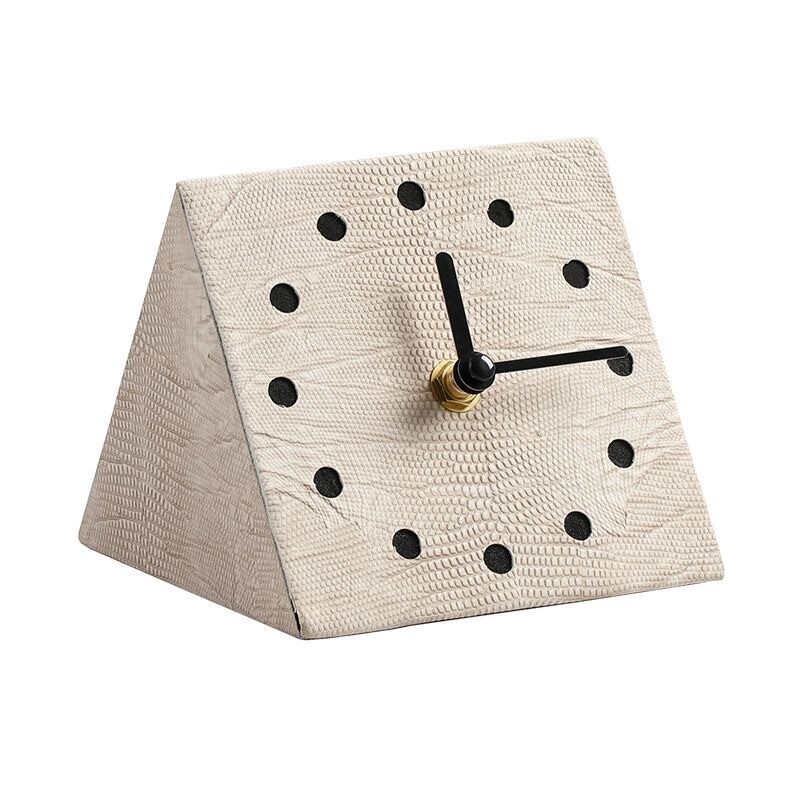 Minimalist retro geometric art leather pattern table clock desktop decoration