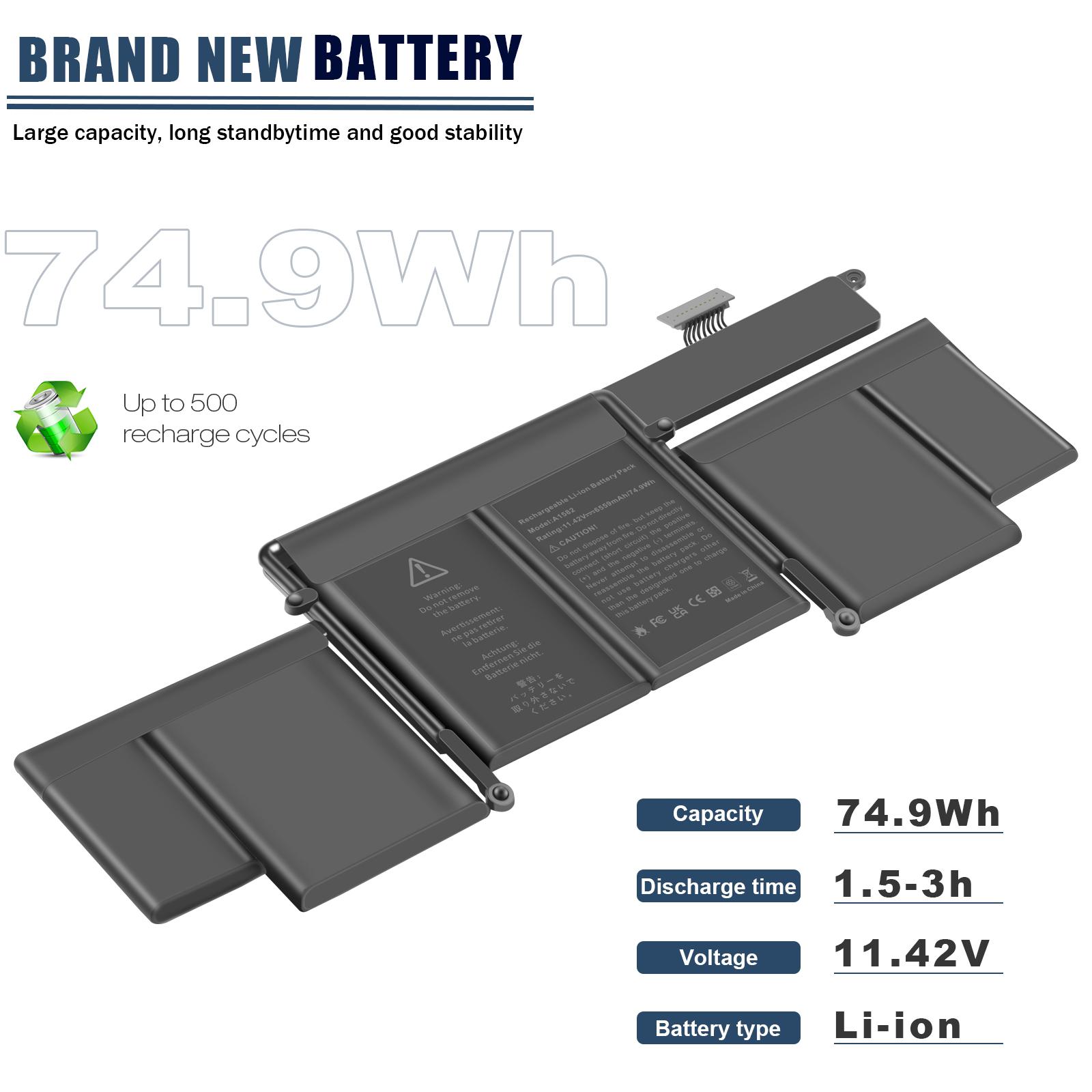 A1582 A1502 Battery for MacBook Pro 13 inch Retina Early 2015 Mid 2014 Late 2013