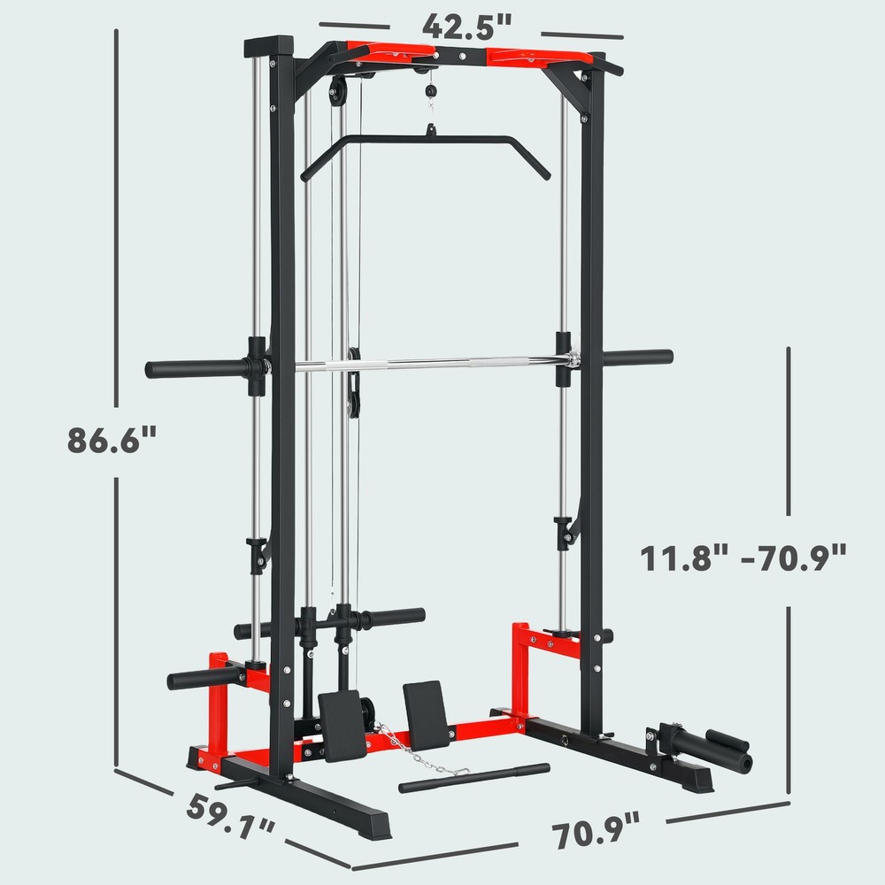 Smith Machine, Multi-Function Power Cage with Lat Pull Down System