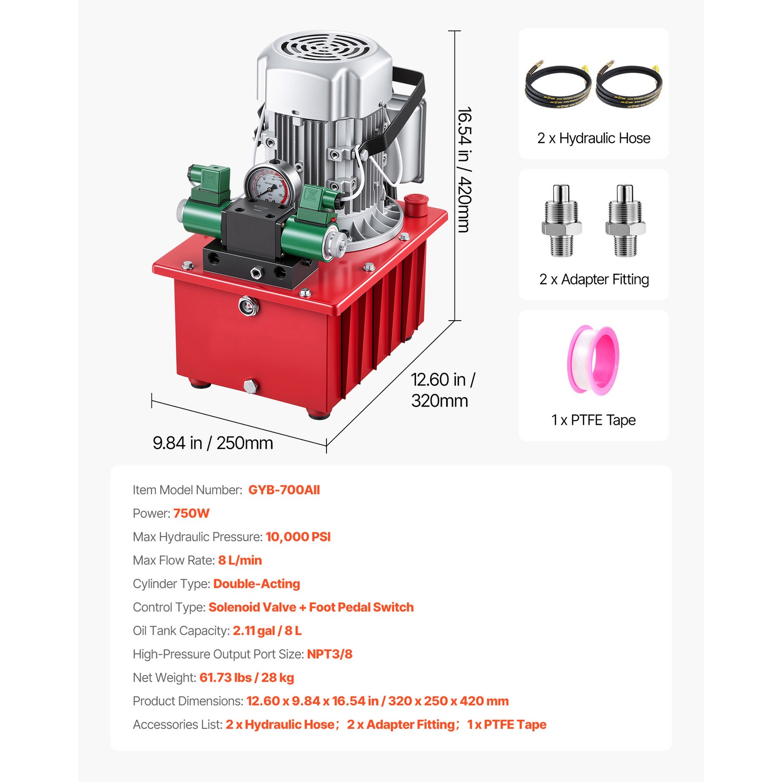 Uimoso Electric Hydraulic Pump 750W 10000 PSI Dual Acting Solenoid Valve Pedal