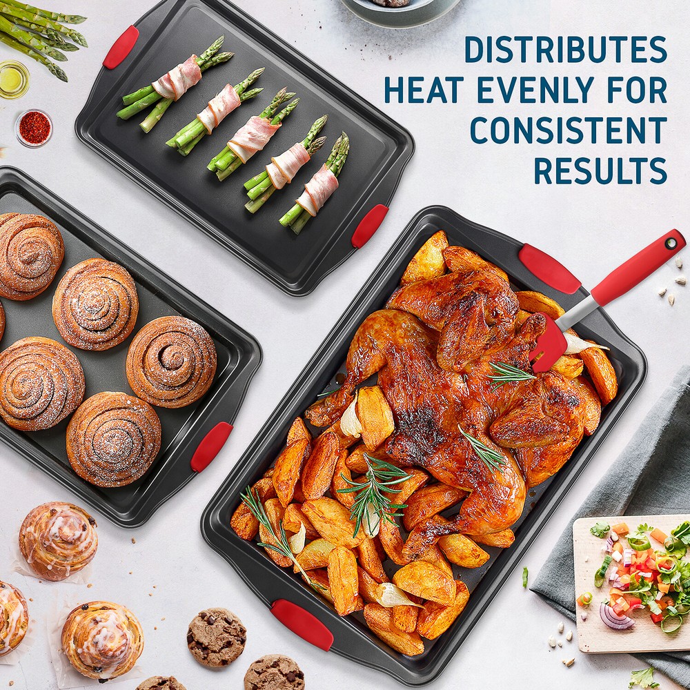 3 Piece Baking Sheets Pan Set Small, Medium & Large Nonstick Cookie Sheets
