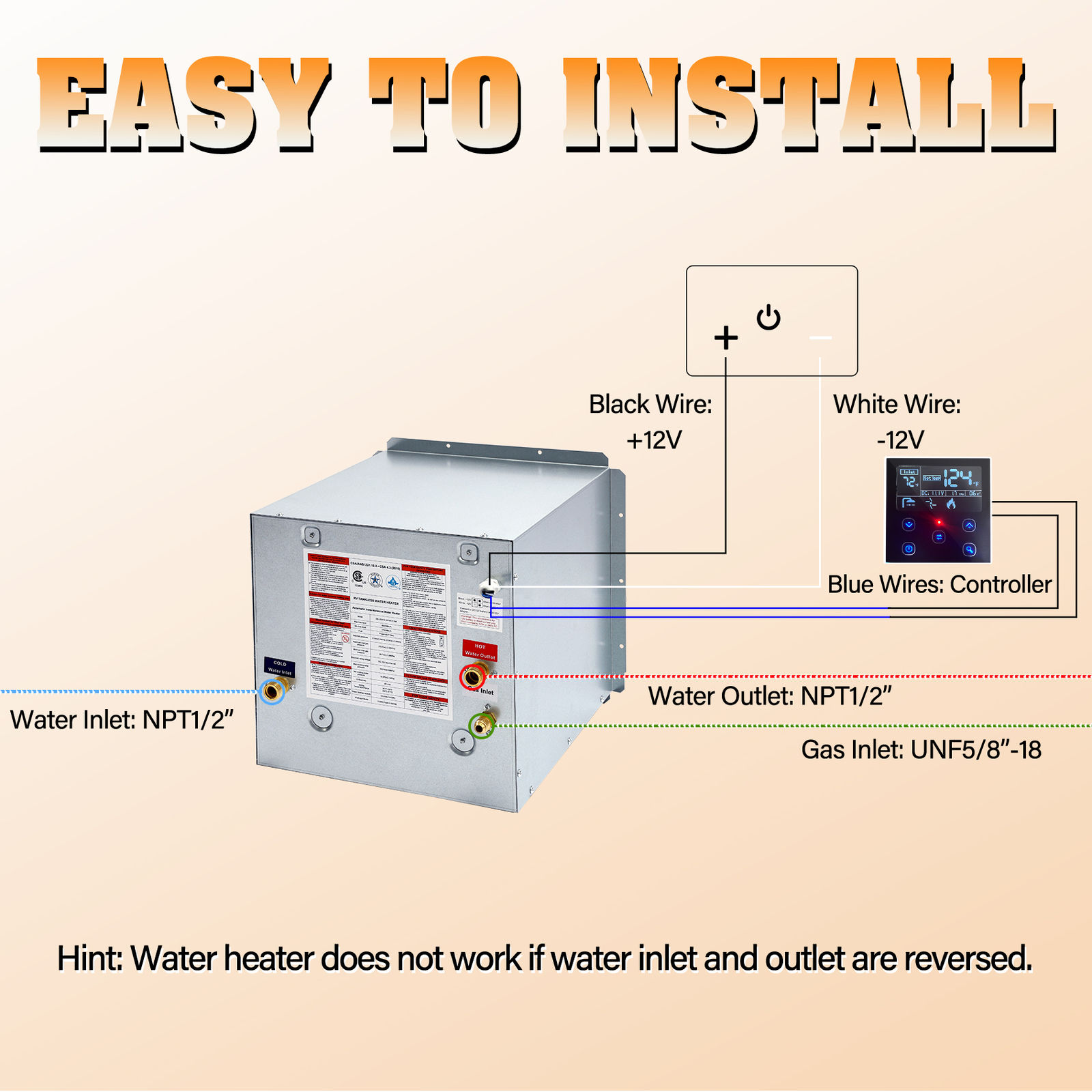 TCFUNDY RV Tankless Water Heater Propane Gas 2.6GPM 65000BTU with Controller