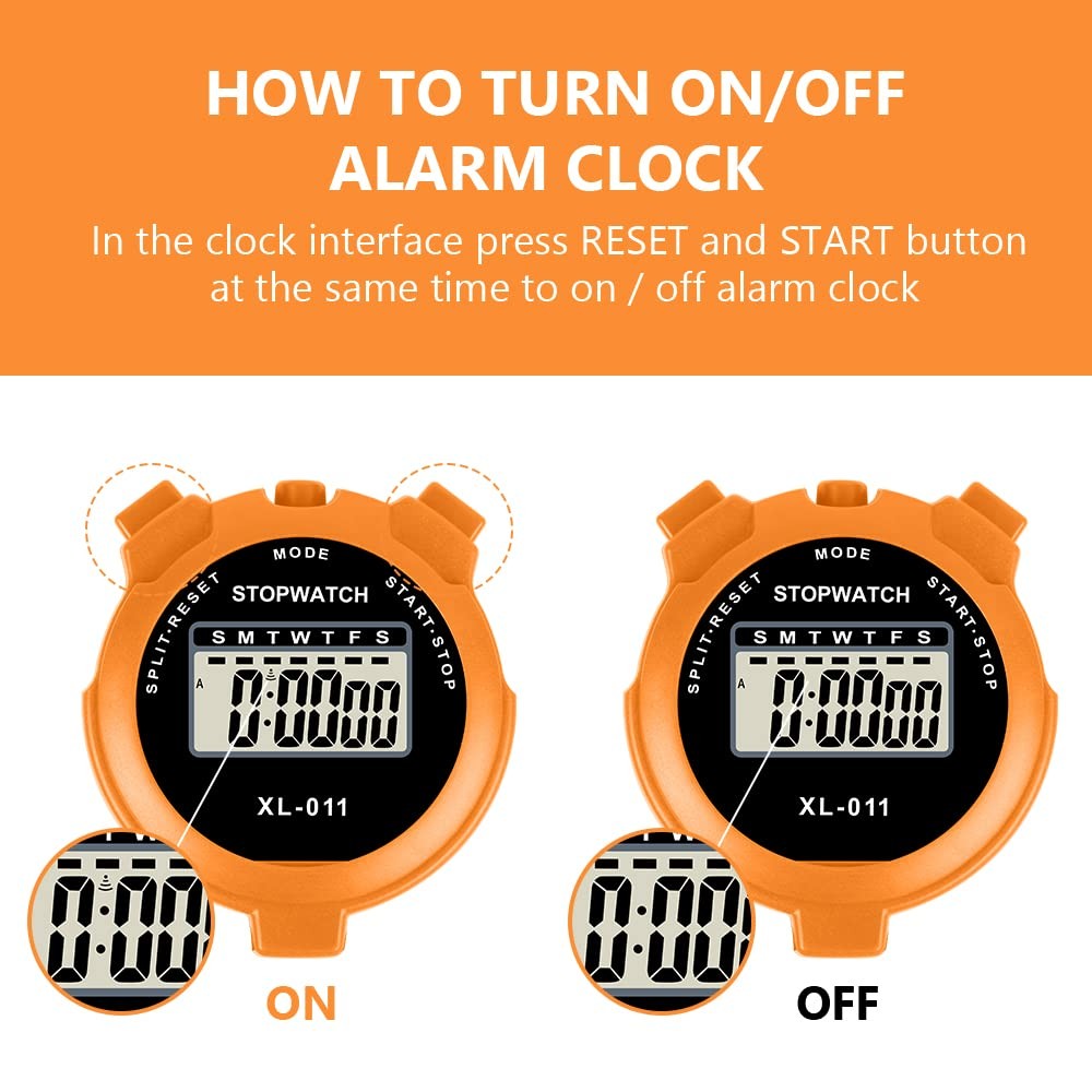 Vicloon Digital Simple Stopwatch - Large Display, Single Lap Split, Orange