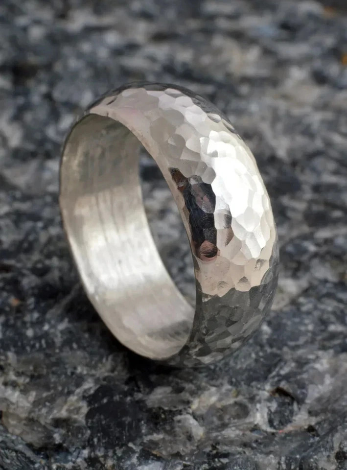 Solid 925 Sterling Silver Hammered Band Ring StatmentRing Handmade Ring All Size