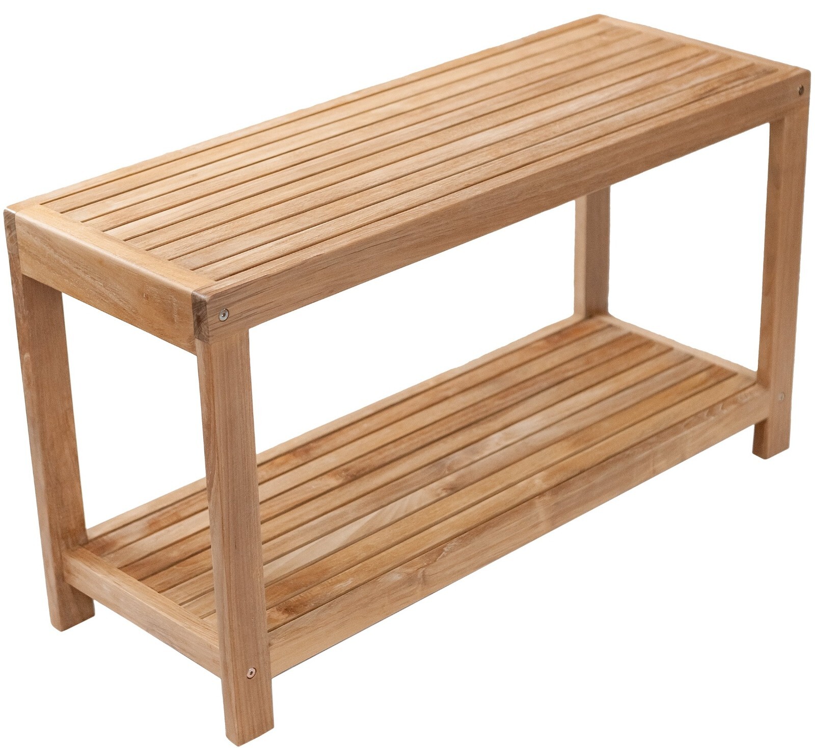 Nordic Style Natural Teak Wood Shower and Bath Spa Bench with Shelf - 35"