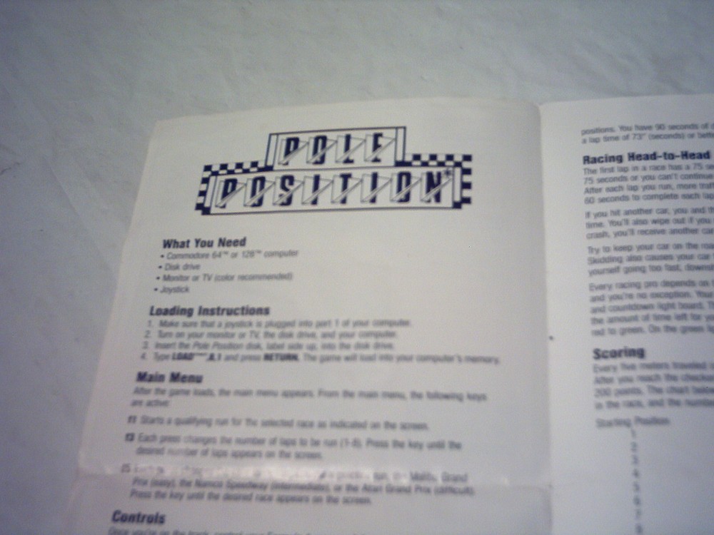 Commodore 64 /128 *Game Manual ONLY* POLE POSITION Thunder Mountain Instructions