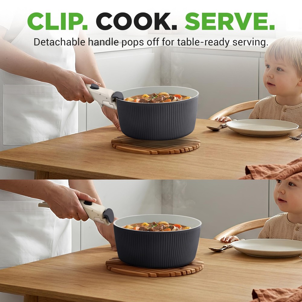NutriChef 18-Piece Ceramic Cookware Set with Detachable Handles