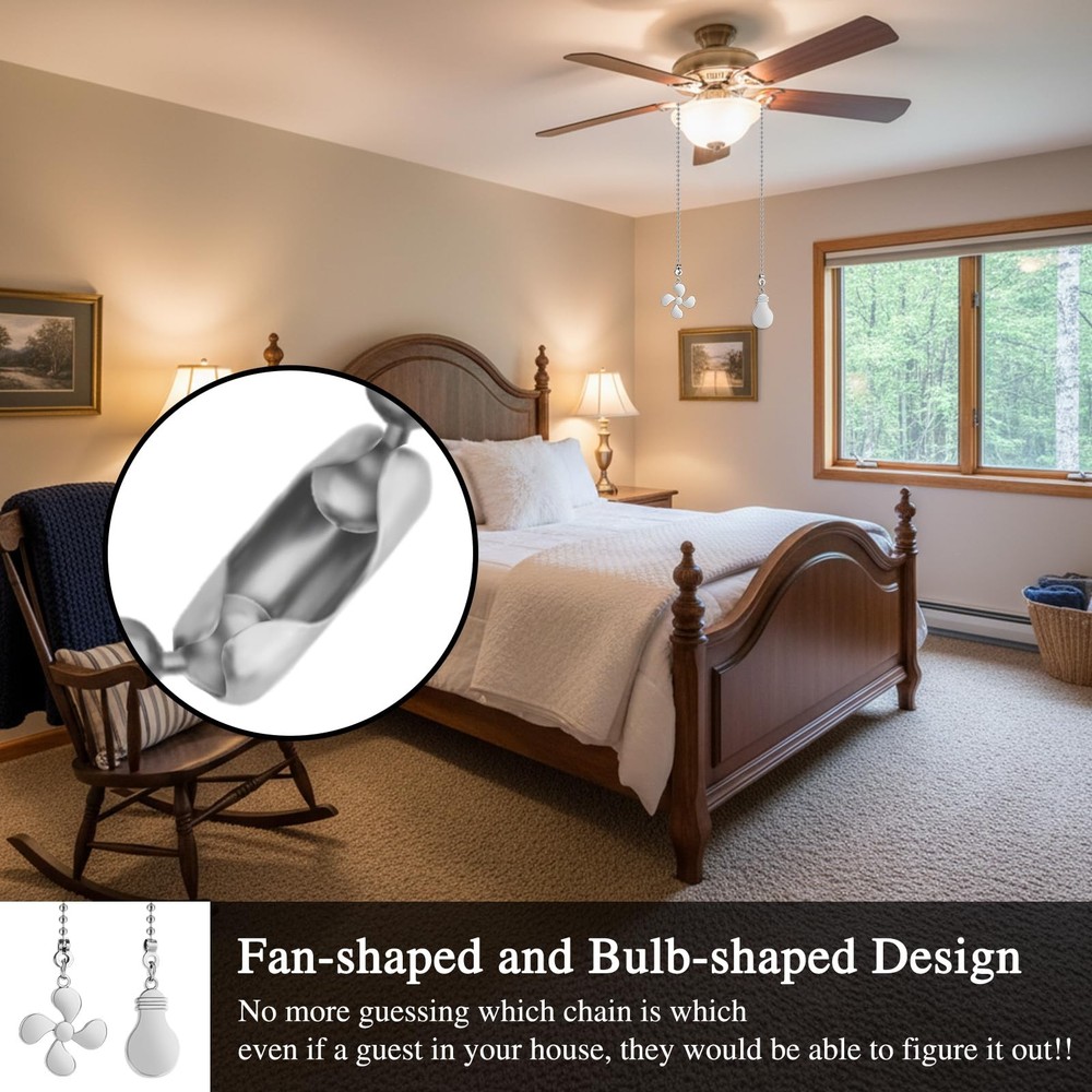 2 PCS Ceiling Fan Pull Chain Extension, Silver 12 Inches Pull Chains, Decorat...