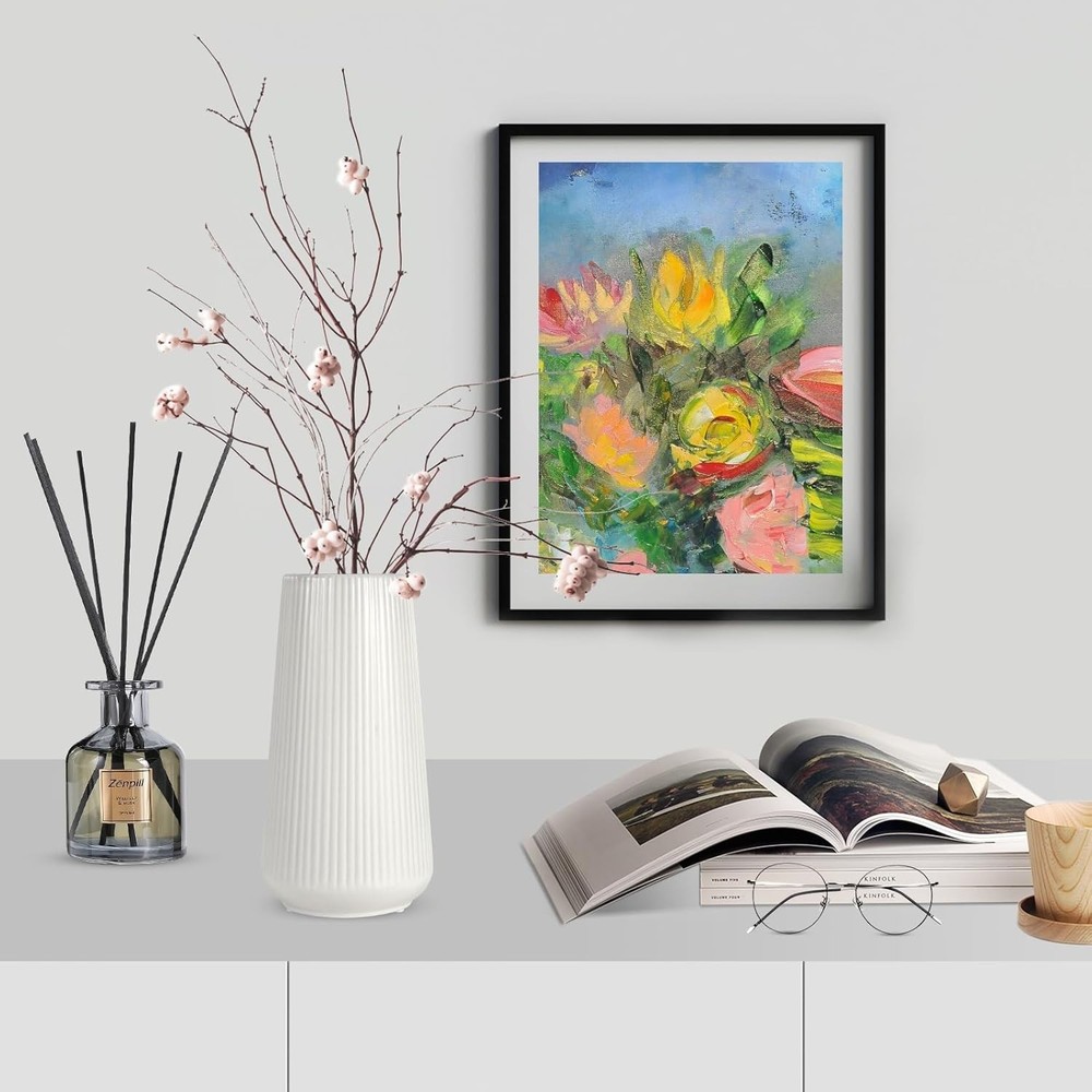 White Ceramic Vase, Small Cute Flower Vase for Pampas Grass, Home, and Decor