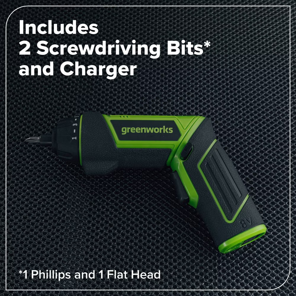 Greenworks 8V Screwdriver with 2 bits