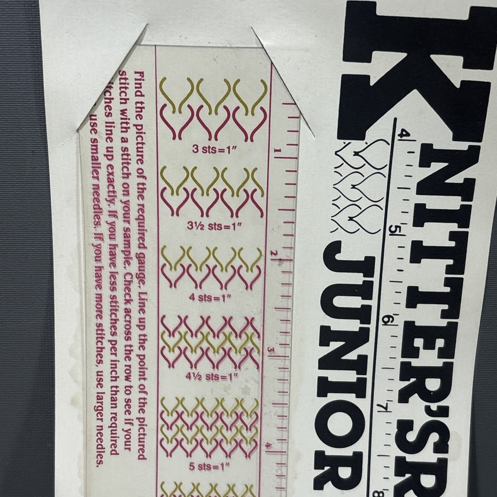 Knitter’s Rule Junior Patternworks Sample Stitch Gague Ruler Tool Knit Guide