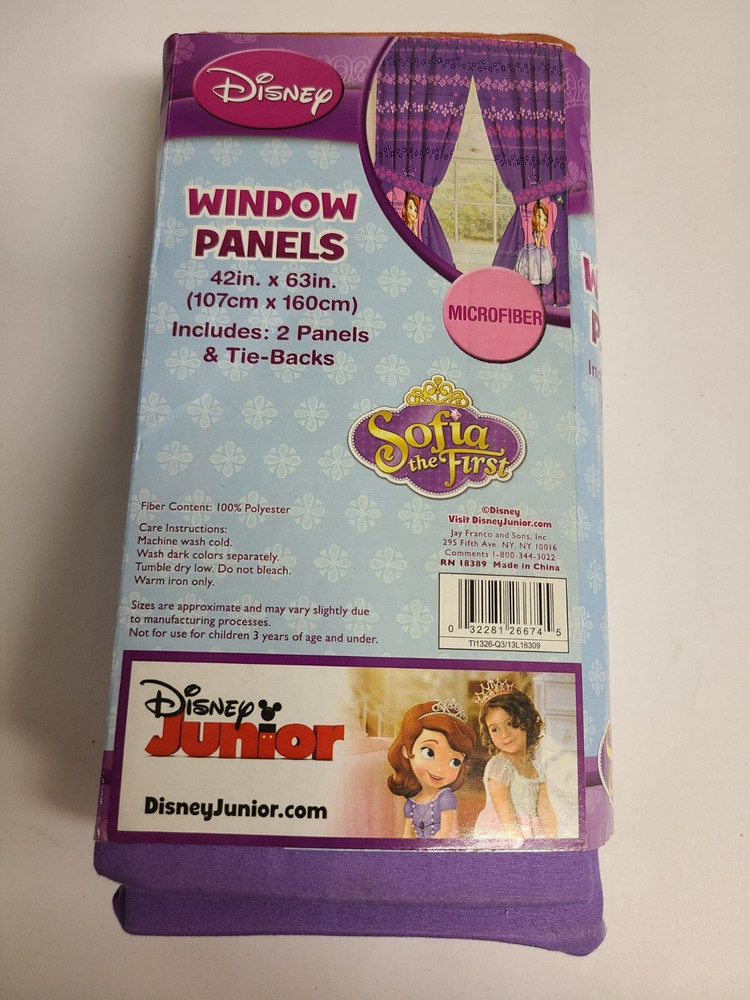 Sofia The First Window Panels Drapery 42"x63" Two Panels And Tie-Back 2V