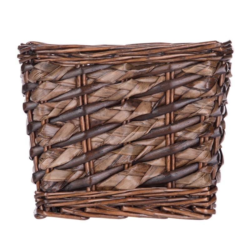 Brown Rectangle Willow & Rush Basket Compact Lightweight