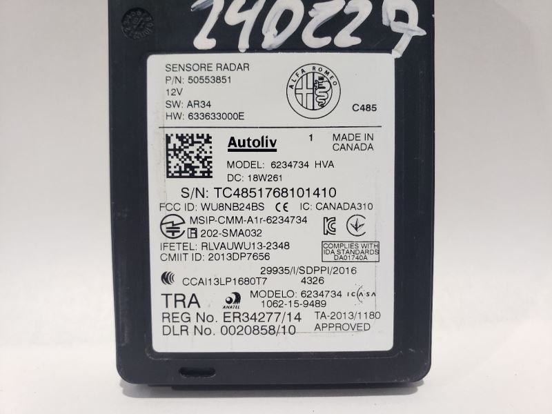 2018 2019 2020 Alfa Romeo Stelvio OEM Blind Spot Monitoring Radar 50553851