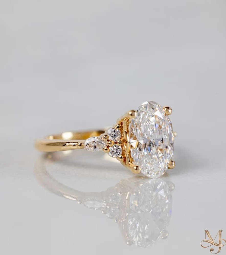 2.65 CT Oval Cut Simulated Diamond Wedding Ring Solid 925 Yellow Sterling Silver