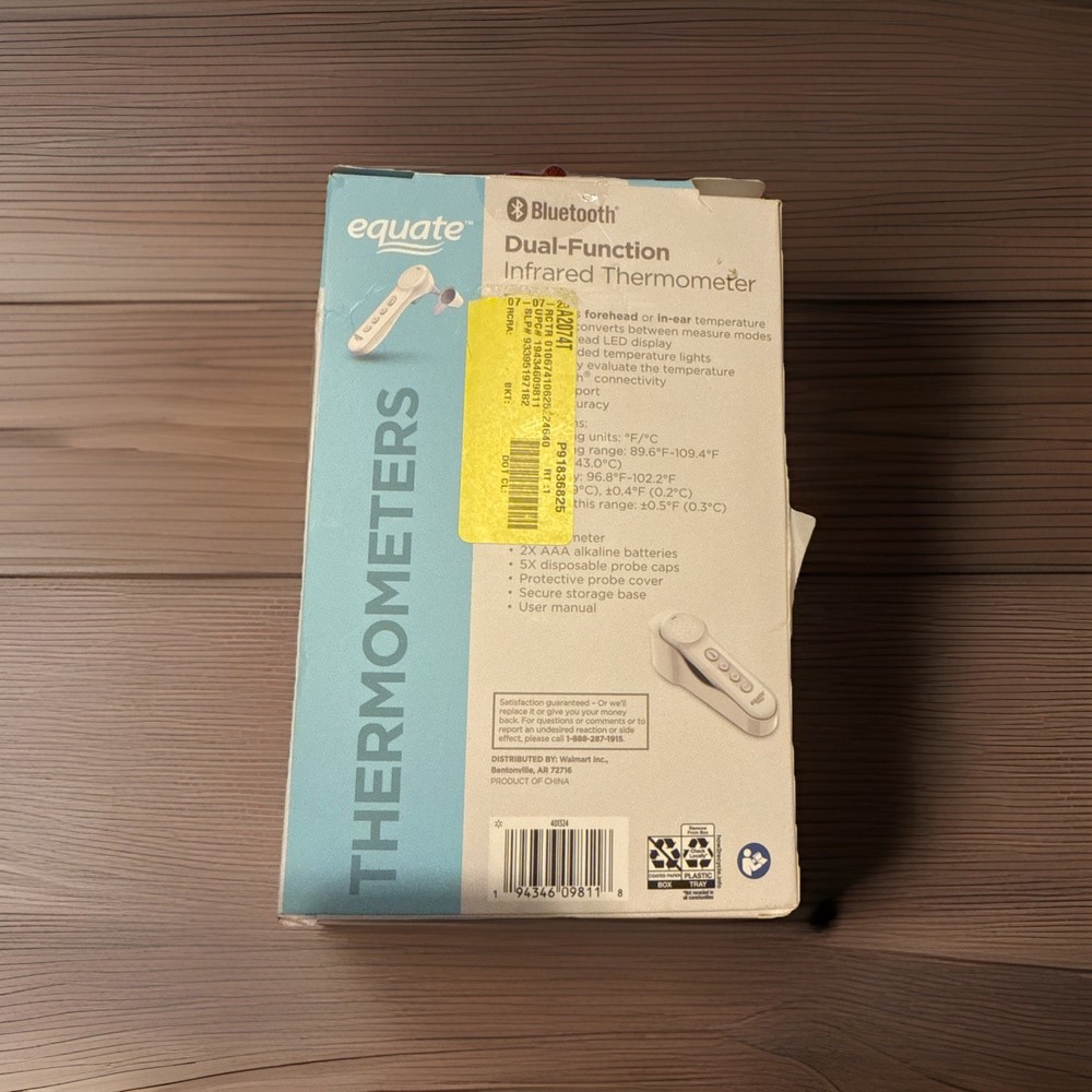 Equate Bluetooth Dual-Function Infrared Thermometer, Forehead and Ear Mode