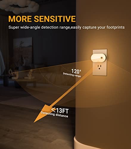 Plug-in Night Light with Motion Sensor, 1-120 LM Stepless Warm White