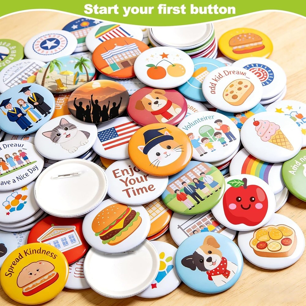 DIY Button Maker Machine 2.25” with 100 Supplies & Magic Book - Creative Fun